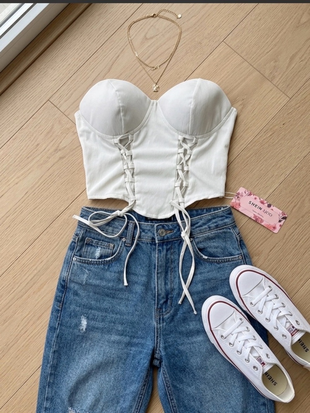 White Lace-Up Bustier Crop Top - Women's Top